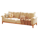 Beige modern 3-seater sofa with solid wood frame and cotton linen upholstery